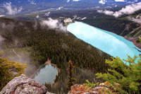 From just beyond the lookout, Lake Louise and Mirror Lake