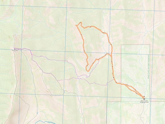 Route in orange.  Previous route to the fire lookout in purple