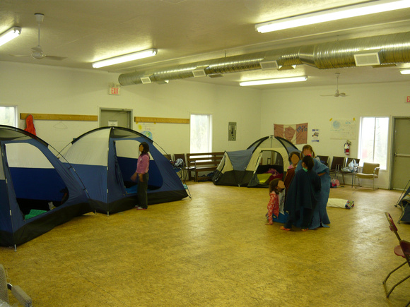 Brownie group camping in Main Hall