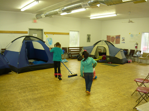Brownie group camping in Main Hall