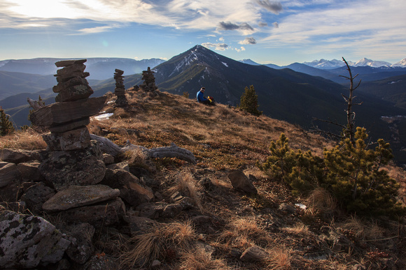 Three Cairns and Peter directly below Raspberry Ridge